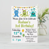 Monster-Geburtstagseinladung Einladung (Stehend Vorderseite)