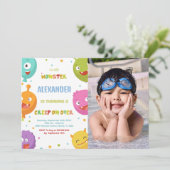 Monster Geburtstagseinladungen Ballons mit Foto Einladung (Stehend Vorderseite)