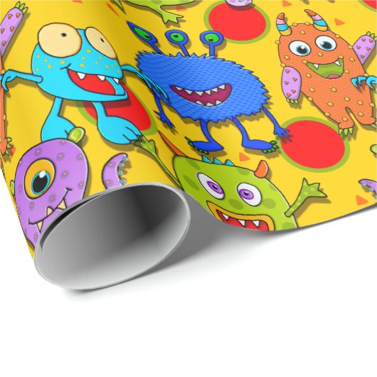 Monster-gelbe lila rote blaue orange geschenkpapier (Rolleneckpunkt)