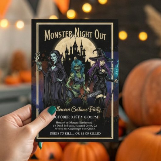 Monster Girls Night Out Fun Halloween-Party Einladung
