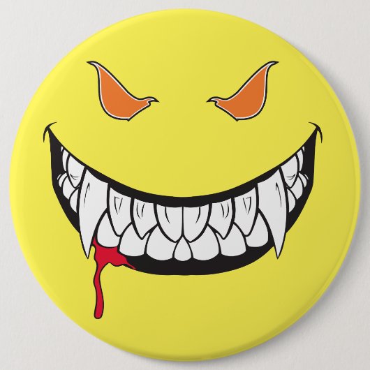 Monster Grin Happy Face Yellow Round Button (Vorderseite)