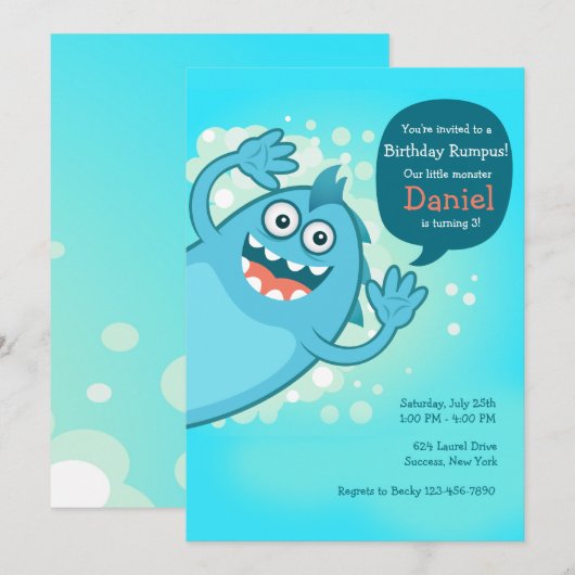 Monster Hallo Einladung (Vorne/Hinten)