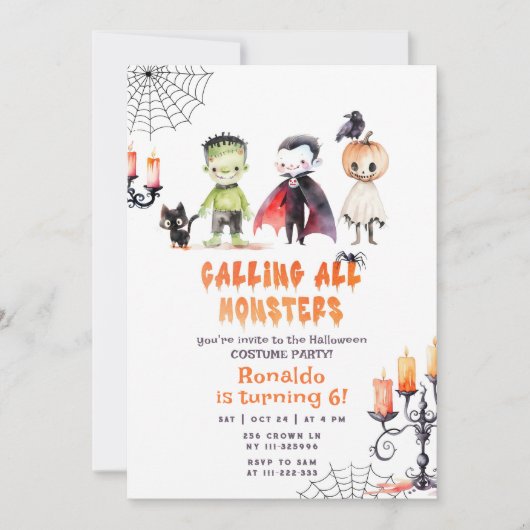 Monster Halloween Costume Party Geburtstag Einladung (Vorderseite)