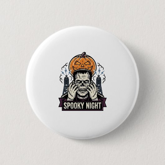 Monster Halloween-Shirt mit Pumpkin Moon Gravur Button (Vorderseite)