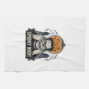 Monster-Halloween-Shirt mit Pumpkin-Moon-Gravur Geschirrtuch