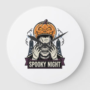 Monster-Halloween-Shirt mit Pumpkin-Moon-Gravur Große Wanduhr