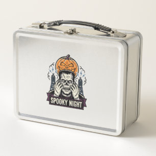 Monster-Halloween-Shirt mit Pumpkin-Moon-Gravur Metall Brotdose