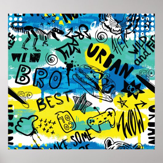 Monster Hand Drawing Kids Pattern Poster (Vorne)