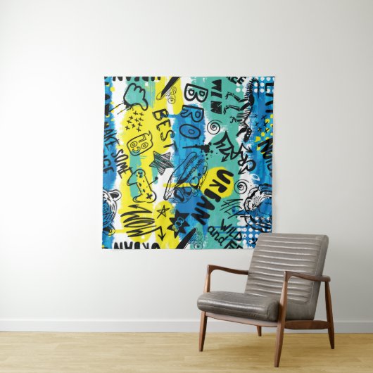 Monster Hand Drawing Kids Pattern Wandteppich (Beispiel (Horizontal))