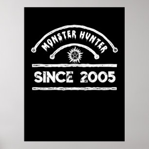 Monster Hunter Siegel in abgenutzter Typografie Poster