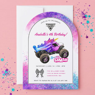 Monster Jam - Funkelnder Smash Geburtstag Einladung