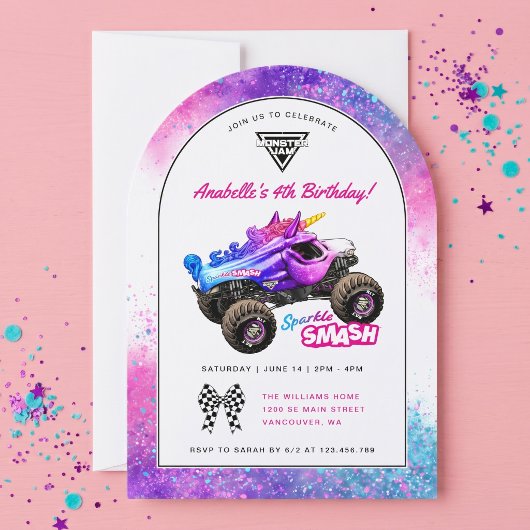 Monster Jam - Funkelnder Smash Geburtstag Einladung