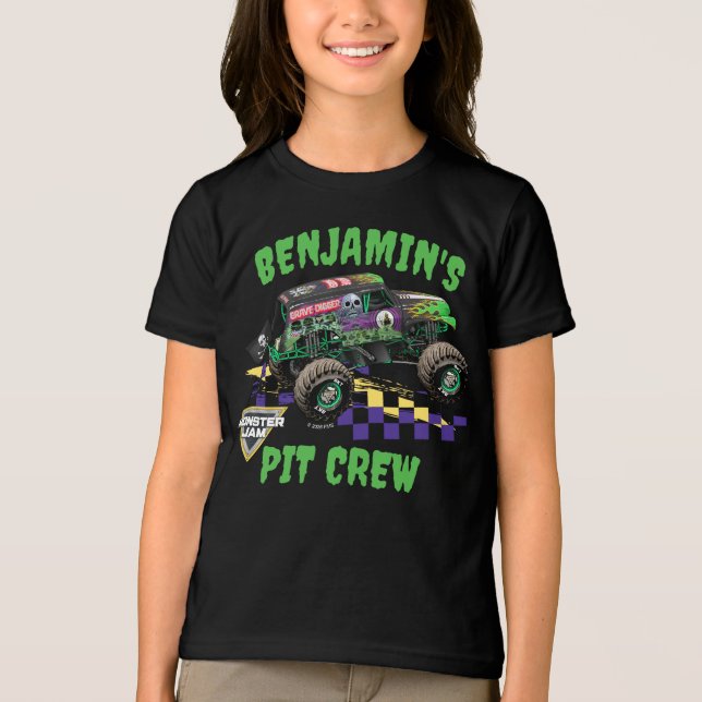 Monster Jam Grave Digger Geburtstags-Pit-Crew Tri-Blend Shirt (Vorderseite)
