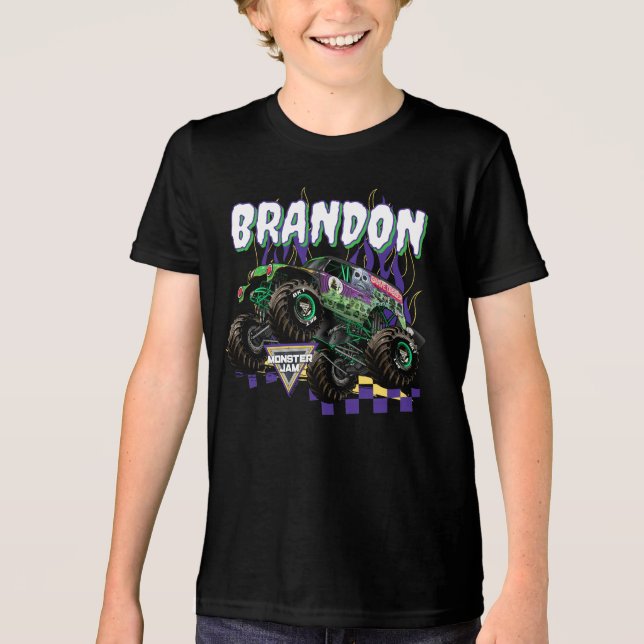 Monster Jam Grave Digger - Personalisiert Tri-Blend Shirt (Vorderseite)