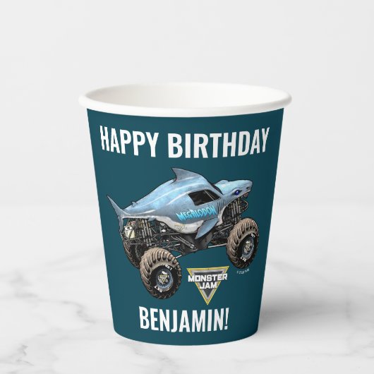 Monster Jam Megalodon Geburtstag Pappbecher (Vorderseite)
