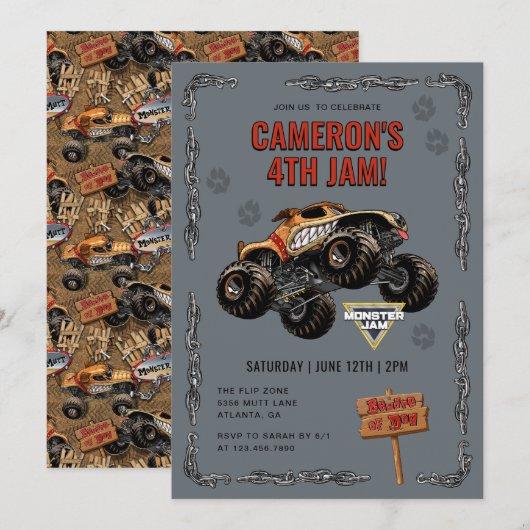 Monster Jam - Monster Mutt Geburtstag Einladung (Vorne/Hinten)