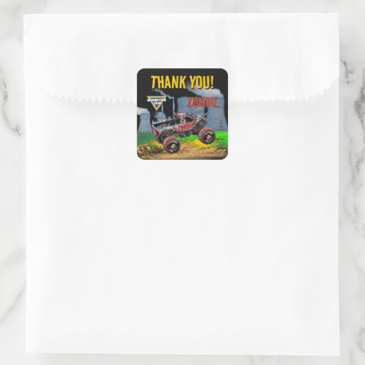 Monster Jam - Zombie Geburtstag Quadratischer Aufkleber (Tasche)