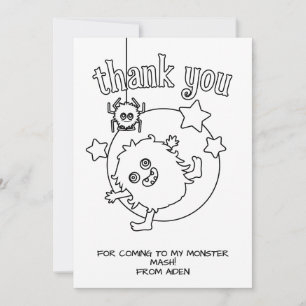 Monster Kids Coloring Card Gastgeschenk Vielen Dan Dankeskarte