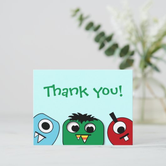 Monster Kids Danke Karte (Stehend Vorderseite)