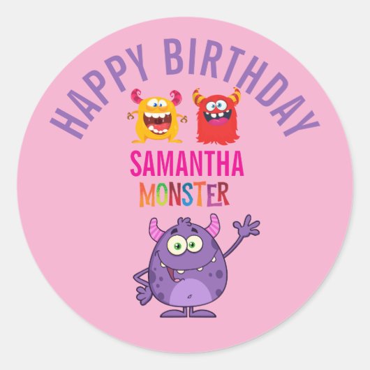 Monster kids Joy Pink Vilet Fun Runder Aufkleber (Vorderseite)