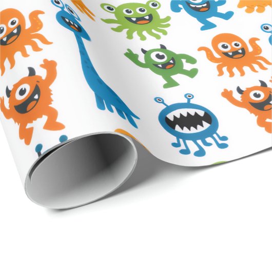 Monster-Kinder-Geburtstag Geschenkpapier (Rolleneckpunkt)