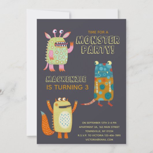 Monster Kinder im Alter Geburtstagsparty Einladung (Vorderseite)