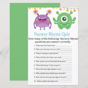 Monster Kinderzimmer Rhyme Quiz Babyduschenspiel