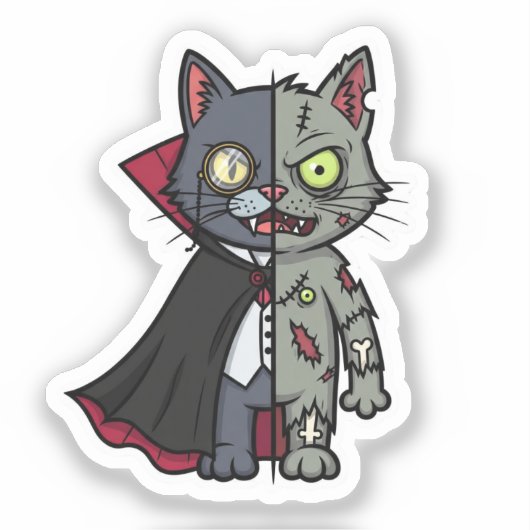 Monster Kitty Mashup - Half Vampire, Half Zombie Aufkleber (Vorderseite)