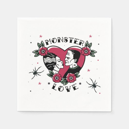 Monster Liebe Bride Frankenstein Vintag Tattoo Serviette (Vorderseite)