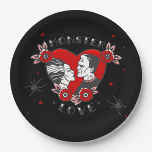 Monster-Liebe Rockabilly Frankenstein Valentinstag Pappteller