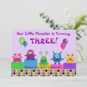 Monster (Lila) Einladung (Stehend Vorderseite)