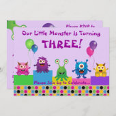 Monster (Lila) Einladung (Vorne/Hinten)