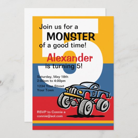 Monster-LKW-5. Geburtstag Einladung (Vorne/Hinten)