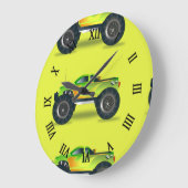 Monster-LKW auf Kalkgrün Große Wanduhr (Winkel)