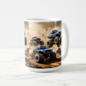 Monster-Lkw, die in der Wüste fahren, Kaffeetasse (VorderseiteRechts)