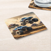 Monster-Lkw, die in der Wüste fahren, Rechteckiger Pappuntersetzer (angewinkelt)