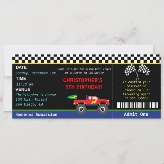 Monster-LKW-Geburtstags-Einladung Einladung (Vorderseite)