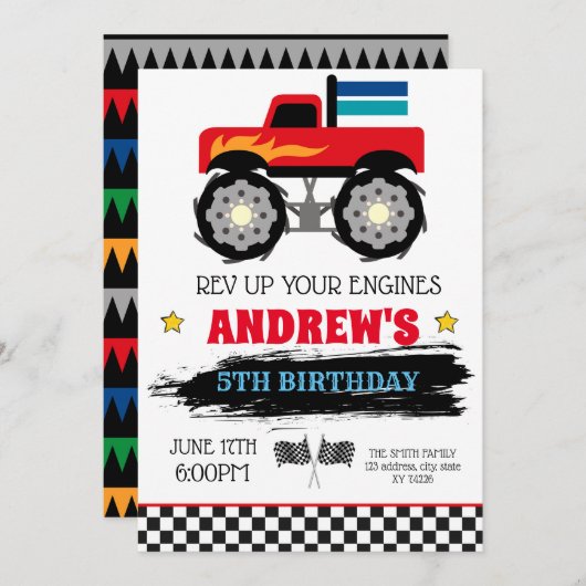 Monster-LKW-Geburtstagseinladung Einladung (Vorne/Hinten)