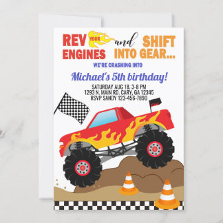 Monster LKW Junge Einladung zum Geburtstag. Einlad