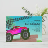 Monster-LKW-rote Geburtstags-Party Einladung (Stehend Vorderseite)