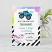 Monster-LKW und Einhorn-Party Einladung (Stehend Vorderseite)