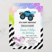 Monster-LKW und Einhorn-Party Einladung (Vorne/Hinten)