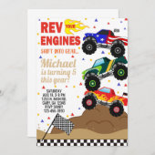 Monster LKWs Junge Einladung zum Geburtstag. (Vorne/Hinten)