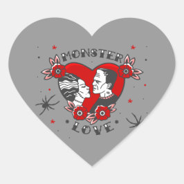 monster love rockabilly frankenstein valentine Herz-Aufkleber