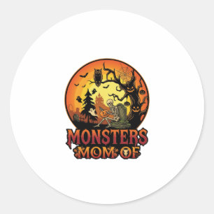 Monster-Mama Halloween-Skelett-Kürbis-Eule Gruseli Runder Aufkleber