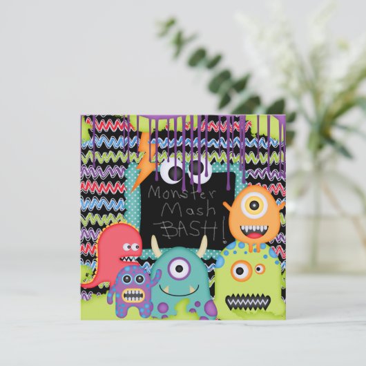 Monster Mash Bash Birthday Einladung (Stehend Vorderseite)
