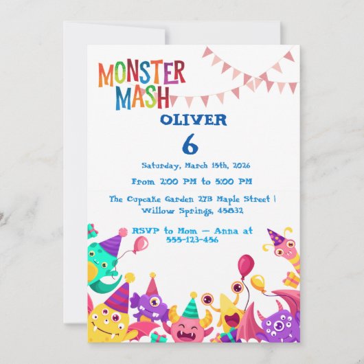 Monster Mash Birthday Invitation - Kids Party Einladung (Vorderseite)