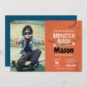 Monster Mash Geburtstag Einladung mit Foto (orange (Vorne/Hinten)