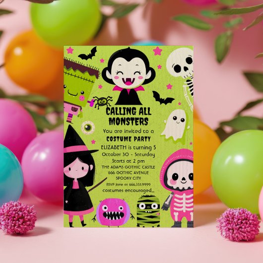 Monster Mash Green Kids Halloween Party Einladung