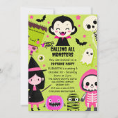 Monster Mash Green Kids Halloween Party Einladung (Vorderseite)